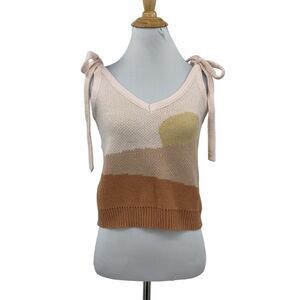 Luca + Grae Top Womens S Small Pink Sunset Tie Sleeve V Neck Crop Sweater Tank